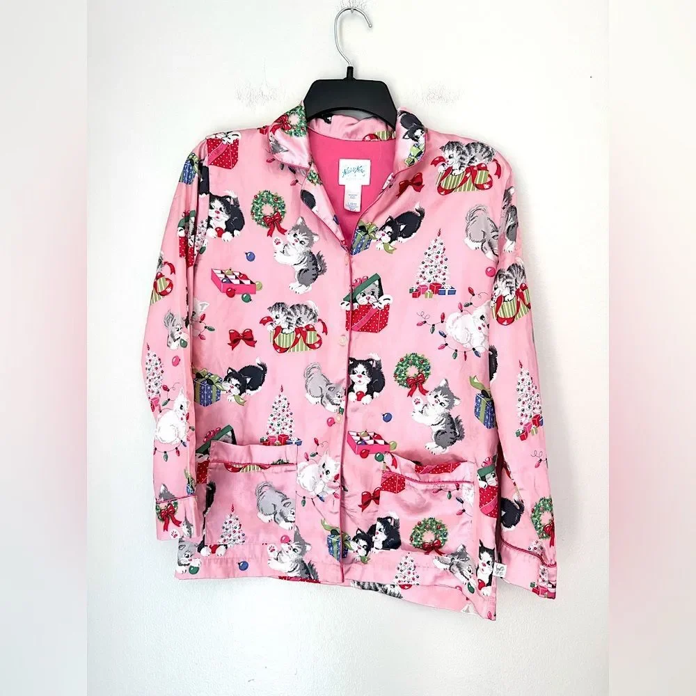 Nick and Nora Christmas Cats Pajama Top - Girls Large
